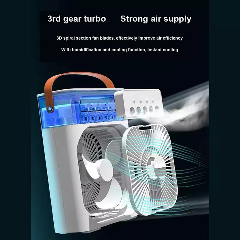 Humidificador de aire 3 en 1, ventilador USB de refrigeración, luz LED de noche, niebla de agua, divertido ventilador de humidificación, ventilador eléctrico en aerosol