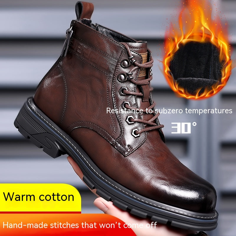 Botas de cuero vintage con forro polar para exteriores que mantienen el calor para hombres