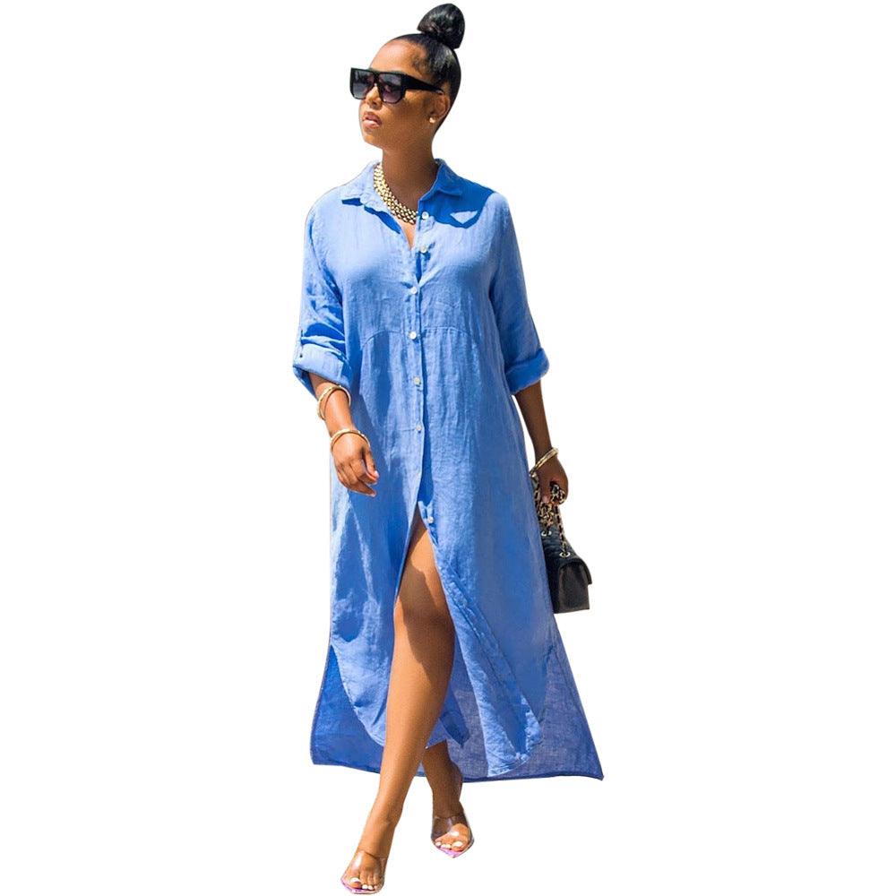 Loose Long Dress Women's Solid Color Shirt Dress