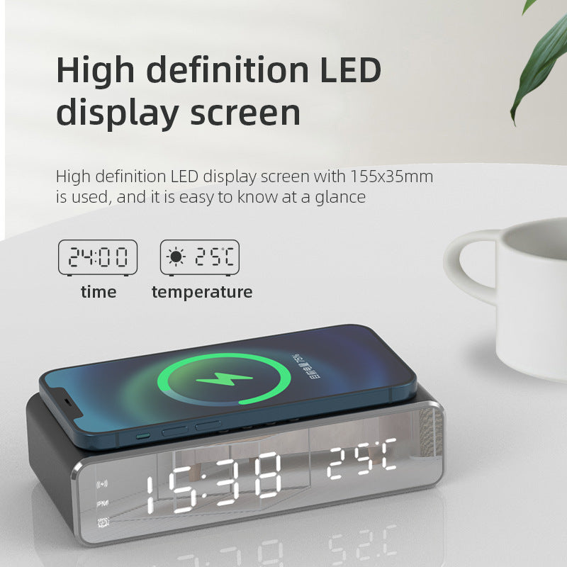 Cargador de teléfono inalámbrico eléctrico, reloj, termómetro HD, espejo, reloj con cargador