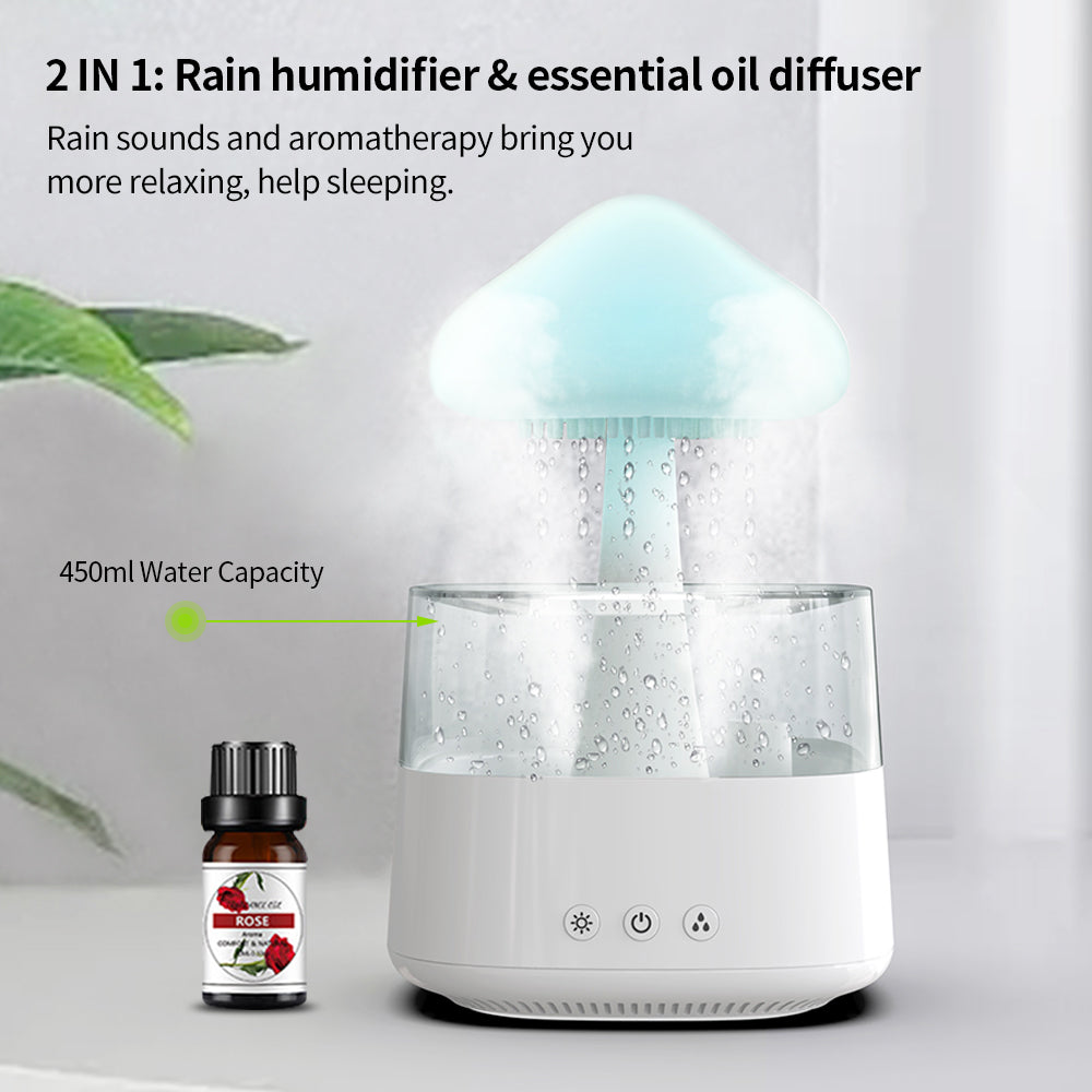 Humidificador de escritorio 2 en 1, difusor de aceites esenciales de aromaterapia Rain Cloud Zen y lámpara de hongo con luz nocturna Raining Cloud