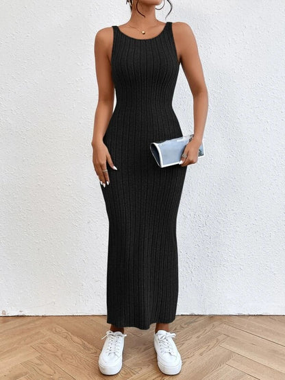 European And American Style Sleeveless Sexy Suspenders Sheath And Fitted Waist Knitted Dress