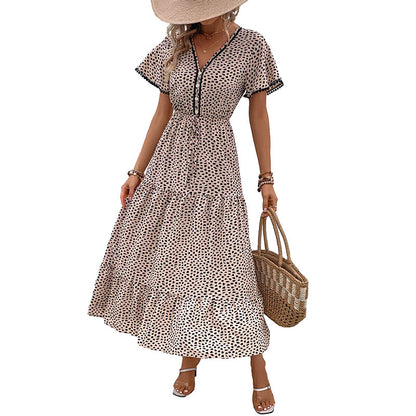 Vestido nuevo de verano con escote en V europeo y americano, estampado de leopardo