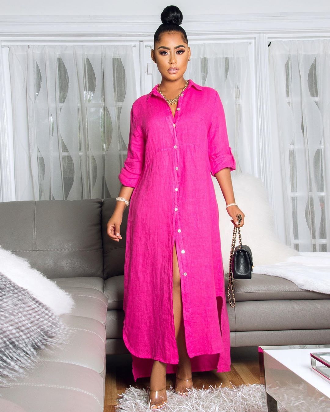 Loose Long Dress Women's Solid Color Shirt Dress