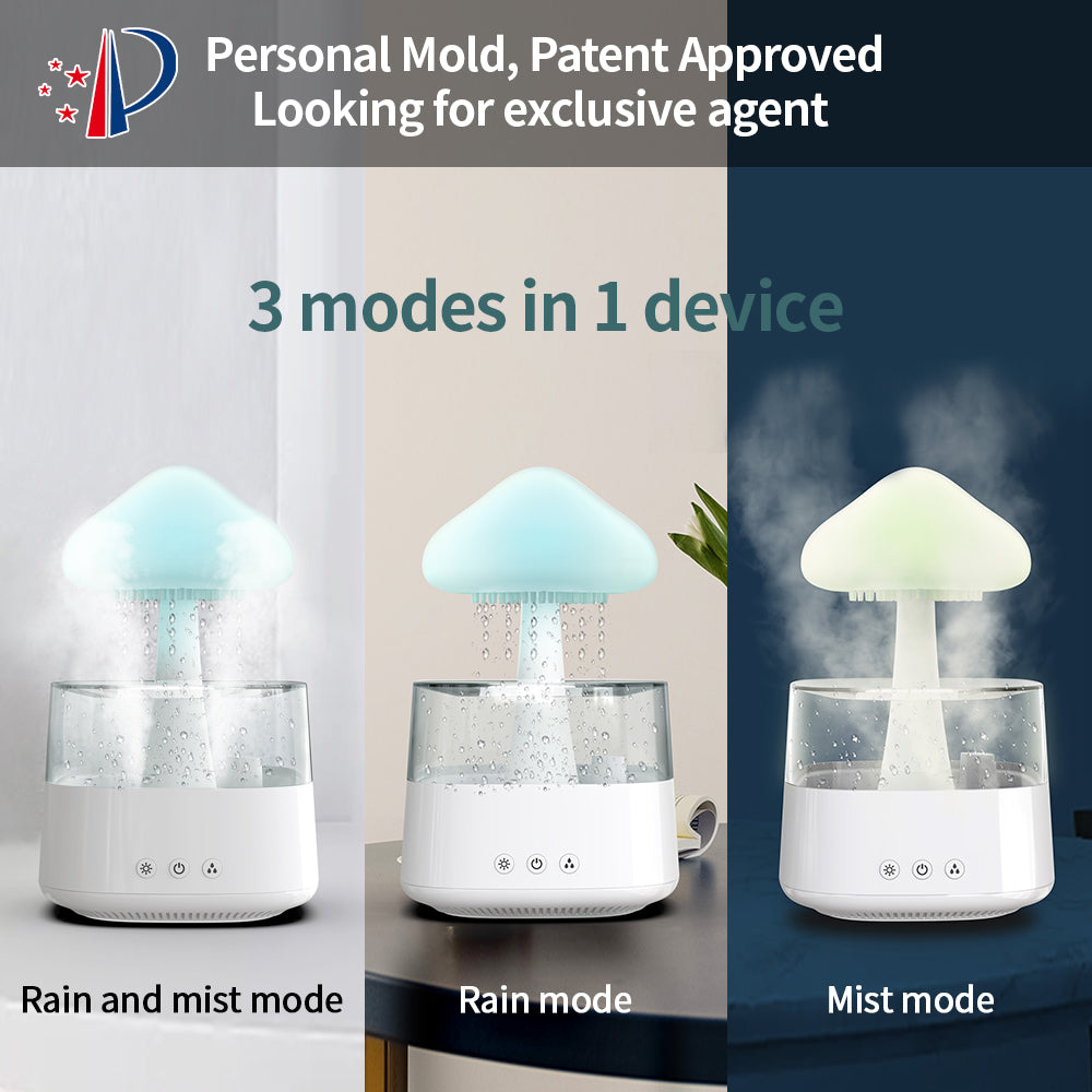 Humidificador de escritorio 2 en 1, difusor de aceites esenciales de aromaterapia Rain Cloud Zen y lámpara de hongo con luz nocturna Raining Cloud