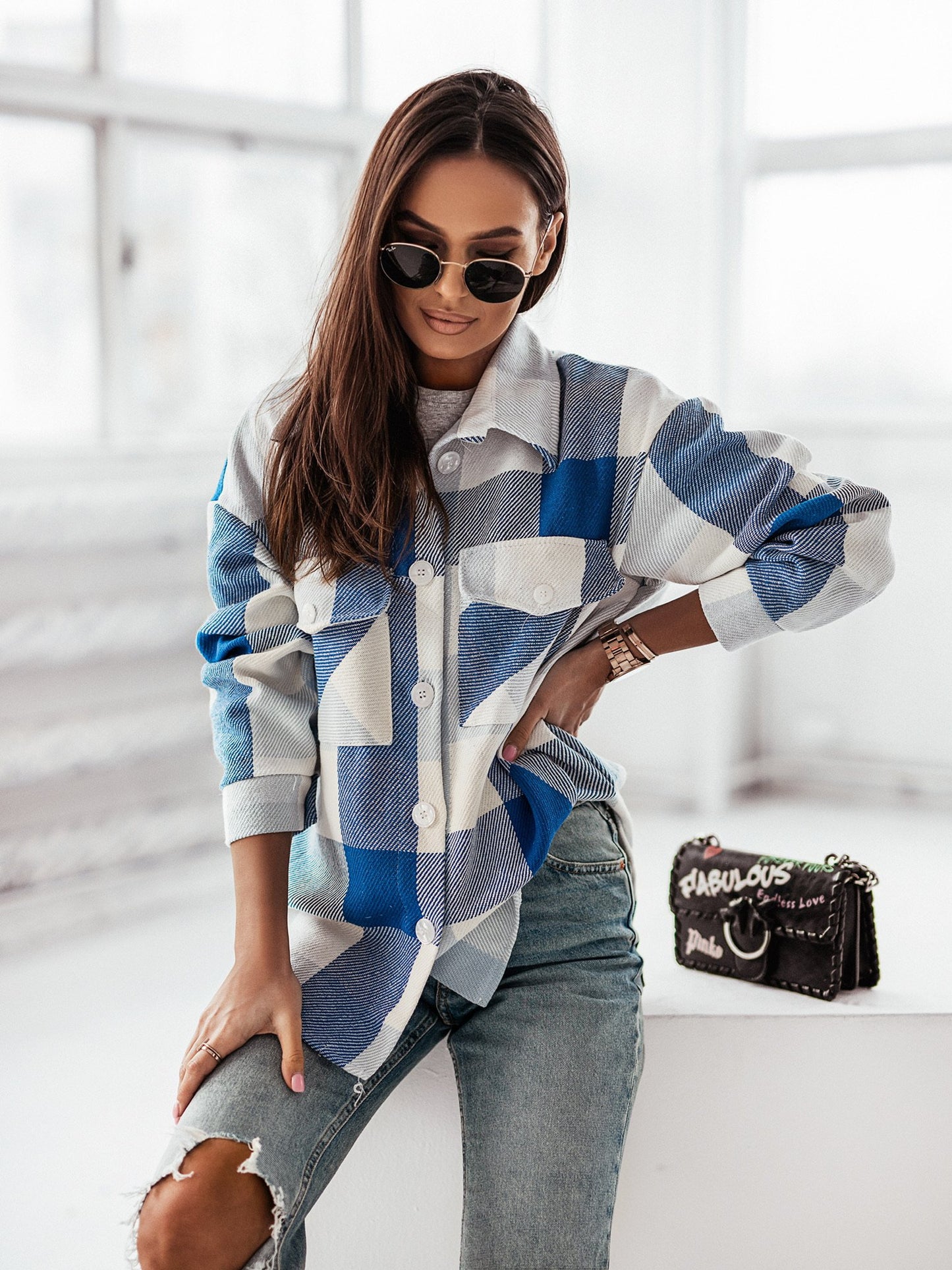 Camisa a cuadros de colores de moda para mujer