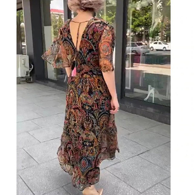 Vestido casual de gasa con estampado floral para mujer