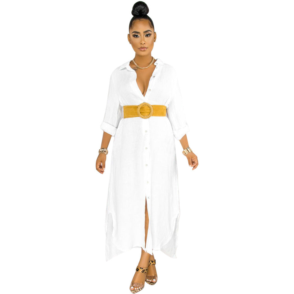 Loose Long Dress Women's Solid Color Shirt Dress