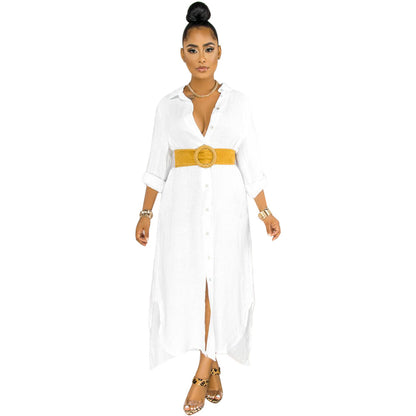 Loose Long Dress Women's Solid Color Shirt Dress