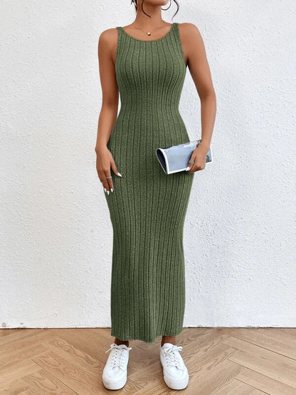 European And American Style Sleeveless Sexy Suspenders Sheath And Fitted Waist Knitted Dress