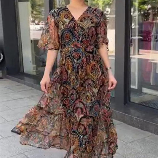 Vestido casual de gasa con estampado floral para mujer