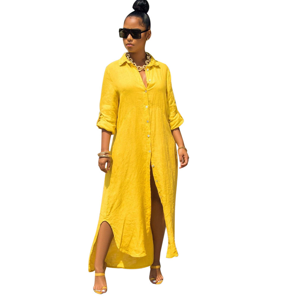 Loose Long Dress Women's Solid Color Shirt Dress