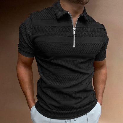 Camisa de verano para hombre, color liso, manga corta, solapa, informal, jacquard