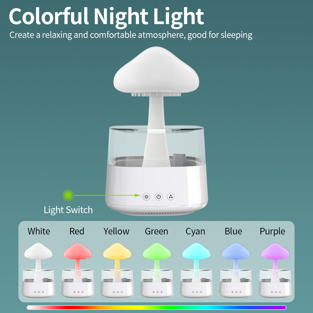 Humidificador de escritorio 2 en 1, difusor de aceites esenciales de aromaterapia Rain Cloud Zen y lámpara de hongo con luz nocturna Raining Cloud