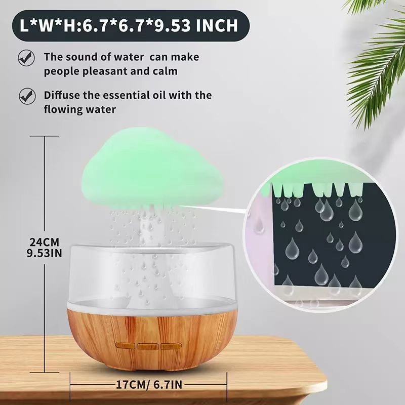 Humidificador de escritorio 2 en 1, difusor de aceites esenciales de aromaterapia Rain Cloud Zen y lámpara de hongo con luz nocturna Raining Cloud