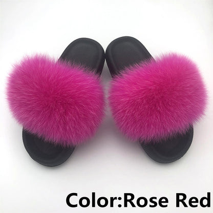 Fur Slides For Women Fluffy House Slippers Flip Flops Women Shoes Wholesale Big Size 44 45 Luxury Real Fox Fur Platform Slippers