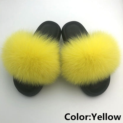 Fur Slides For Women Fluffy House Slippers Flip Flops Women Shoes Wholesale Big Size 44 45 Luxury Real Fox Fur Platform Slippers