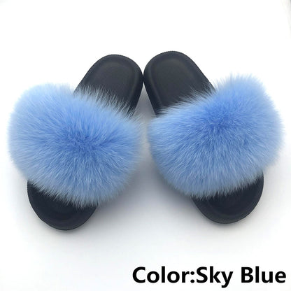Fur Slides For Women Fluffy House Slippers Flip Flops Women Shoes Wholesale Big Size 44 45 Luxury Real Fox Fur Platform Slippers
