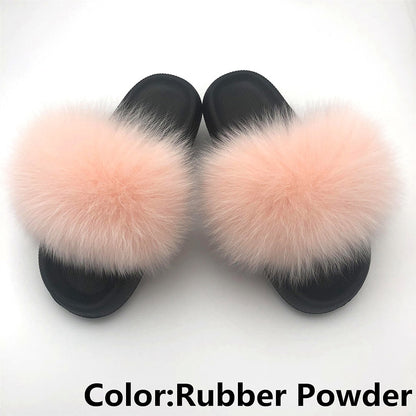 Fur Slides For Women Fluffy House Slippers Flip Flops Women Shoes Wholesale Big Size 44 45 Luxury Real Fox Fur Platform Slippers