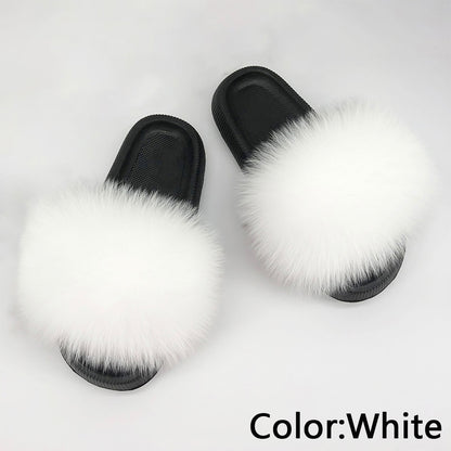 Fur Slides For Women Fluffy House Slippers Flip Flops Women Shoes Wholesale Big Size 44 45 Luxury Real Fox Fur Platform Slippers