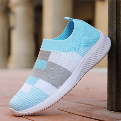 Zapatos de mujer vulcanizados Zapatillas de punto para mujer Zapatillas planas nuevas para mujer Zapatos vulcanizados de colores combinados Zapatillas casuales para mujer 