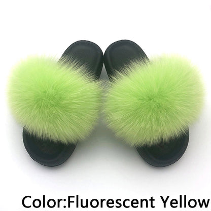 Fur Slides For Women Fluffy House Slippers Flip Flops Women Shoes Wholesale Big Size 44 45 Luxury Real Fox Fur Platform Slippers