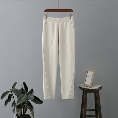 Nuevos pantalones harén de punto de cintura alta y sueltos para mujer