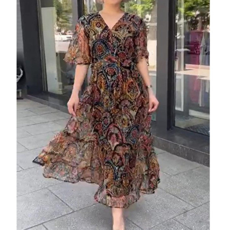 Vestido casual de gasa con estampado floral para mujer