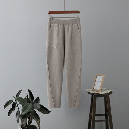 Nuevos pantalones harén de punto de cintura alta y sueltos para mujer
