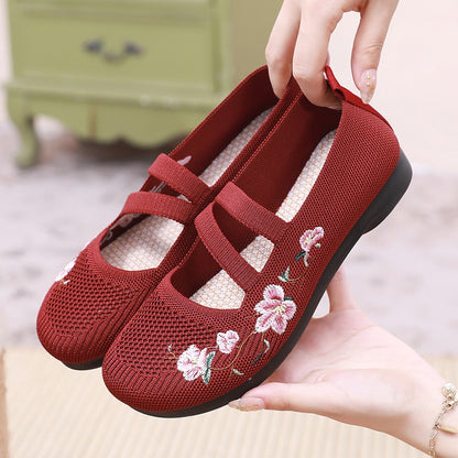 Mom Summer Mesh Knitting Sneakers Women Breathable Mary Janes Shoes Non-slip Ladies Casual Nurse Office Shoes Ballet Flats