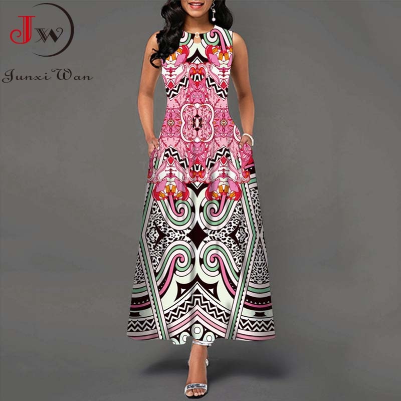 Summer Women Floral Printed Long Dresses Casual Sleeveless Beach Holiday Boho Maxi Dress Vestidos