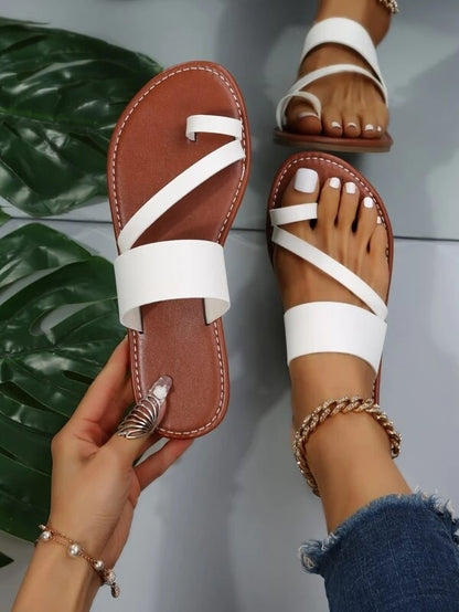 Summer Solid Color Flat Sandals Fashion Open Toe Outdoor Slippers Casual Beach Women's Shoes Plus Size  Zapatos De Mujer Slides