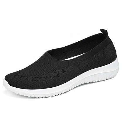 Mom Summer Mesh Knitting Sneakers Women Breathable Mary Janes Shoes Non-slip Ladies Casual Nurse Office Shoes Ballet Flats