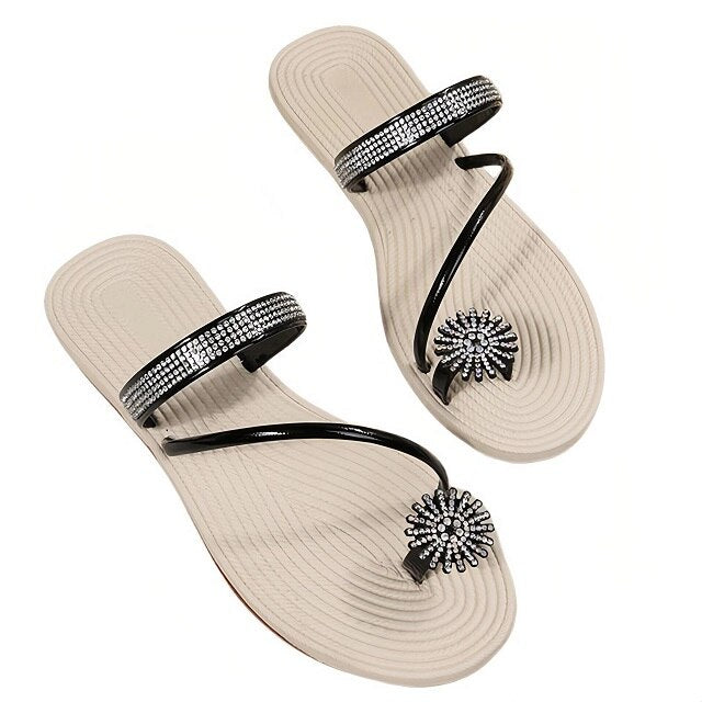 Zapatillas de playa de verano para mujer, sandalias elásticas con punta plana y tiras, sandalias casuales, zapatillas de playa, zapatos para mujer 