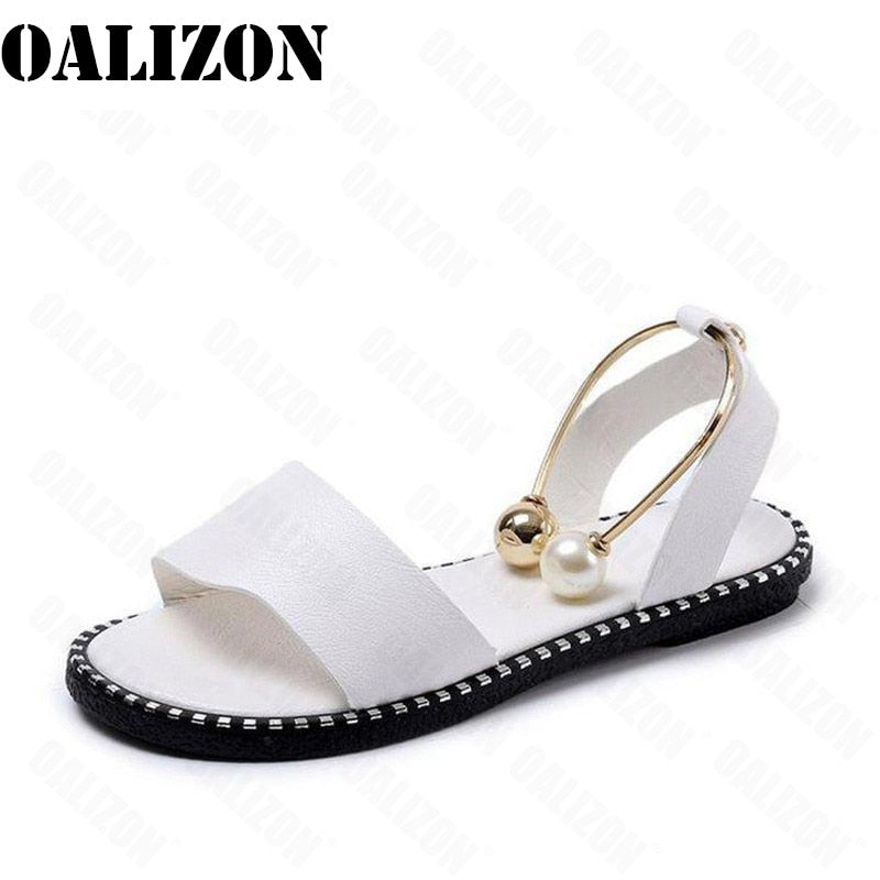 2023 New Summer Women Beaded Pearly Sandals Slippers Shoes Ladies Flats Sandals Flip Flop Casual Flat Slingback Sandals Shoes