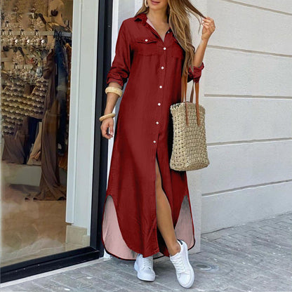 Vestido camisero elegante de moda de verano para mujer 2023, estampado de manga larga con botones, ropa informal para oficina y vacaciones, vestido largo para mujer 