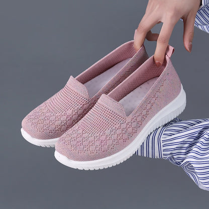 Mom Summer Mesh Knitting Sneakers Women Breathable Mary Janes Shoes Non-slip Ladies Casual Nurse Office Shoes Ballet Flats