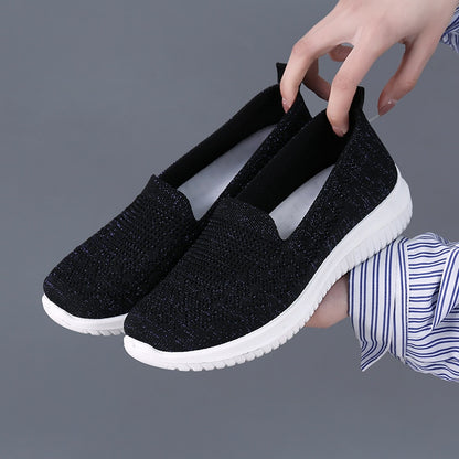 Mom Summer Mesh Knitting Sneakers Women Breathable Mary Janes Shoes Non-slip Ladies Casual Nurse Office Shoes Ballet Flats