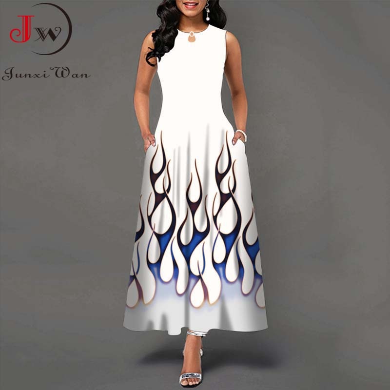 Summer Women Floral Printed Long Dresses Casual Sleeveless Beach Holiday Boho Maxi Dress Vestidos