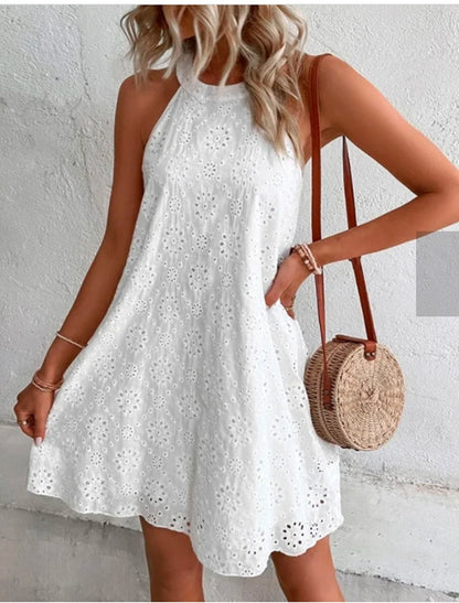 Vestido corto femenino de verano con escote redondo, minivestido sexy ajustado sin mangas para fiesta de noche o discoteca, color negro, informal, elegante 