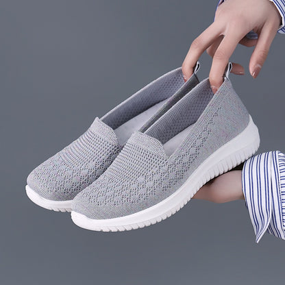 Mom Summer Mesh Knitting Sneakers Women Breathable Mary Janes Shoes Non-slip Ladies Casual Nurse Office Shoes Ballet Flats