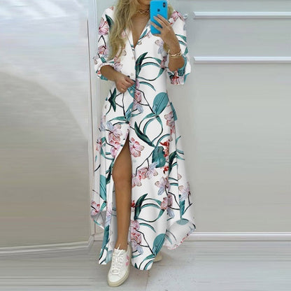 Women Boho Shirt Dress Summer Turn-down Collar Single Breasted Button Irregular Long Dress Female Sexy Letter Print Maxi Dresses