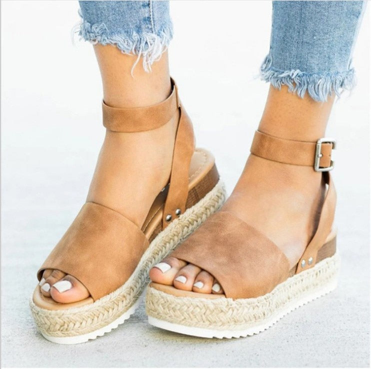 Zapatos de mujer 2022 nueva moda talla grande cuerda de cáñamo cuña tacón plataforma sandalias boca de pez mujeres sandalias de lujo mujeres diseñadores 