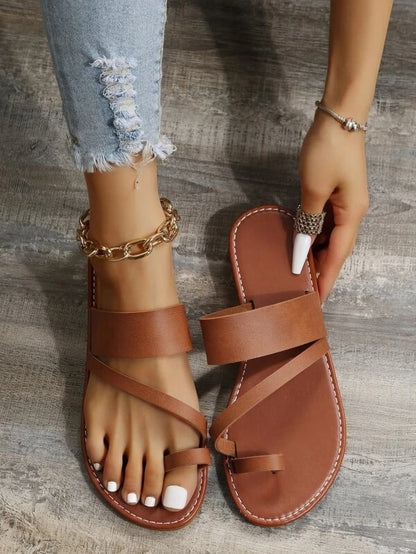 Summer Solid Color Flat Sandals Fashion Open Toe Outdoor Slippers Casual Beach Women's Shoes Plus Size  Zapatos De Mujer Slides