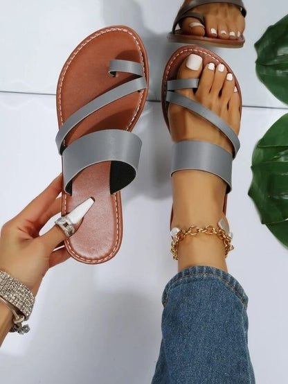 Summer Solid Color Flat Sandals Fashion Open Toe Outdoor Slippers Casual Beach Women's Shoes Plus Size  Zapatos De Mujer Slides
