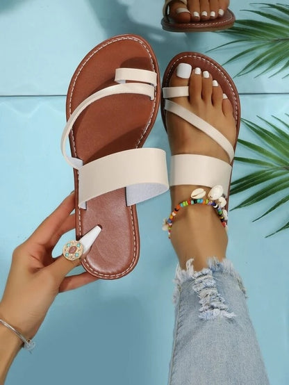 Summer Solid Color Flat Sandals Fashion Open Toe Outdoor Slippers Casual Beach Women's Shoes Plus Size  Zapatos De Mujer Slides