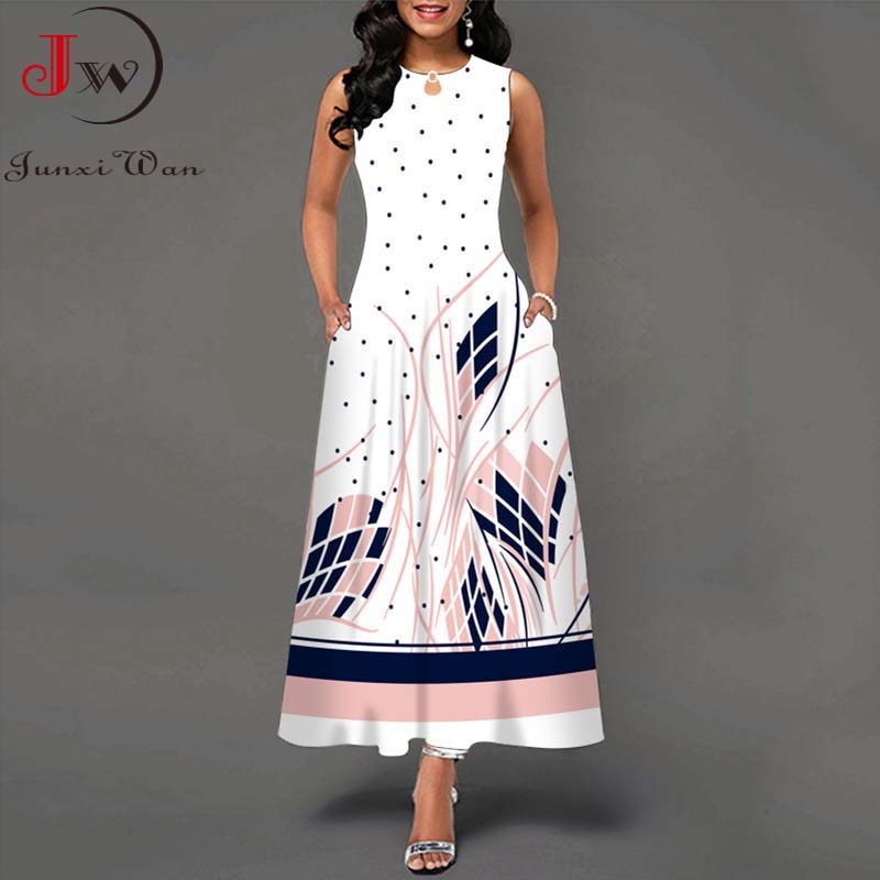 Summer Women Floral Printed Long Dresses Casual Sleeveless Beach Holiday Boho Maxi Dress Vestidos