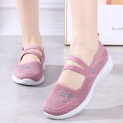 Mom Summer Mesh Knitting Sneakers Women Breathable Mary Janes Shoes Non-slip Ladies Casual Nurse Office Shoes Ballet Flats