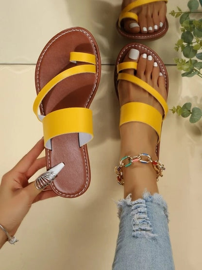 Summer Solid Color Flat Sandals Fashion Open Toe Outdoor Slippers Casual Beach Women's Shoes Plus Size  Zapatos De Mujer Slides