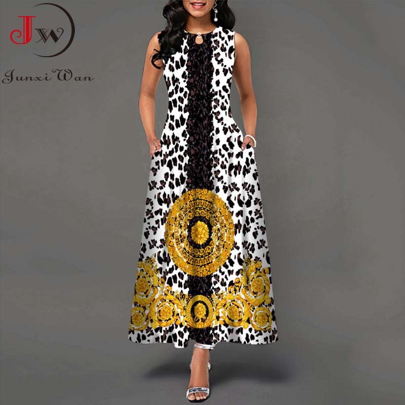 Summer Women Floral Printed Long Dresses Casual Sleeveless Beach Holiday Boho Maxi Dress Vestidos